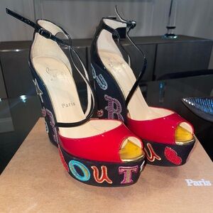 Christian Louboutin Red and Black Platform Heels